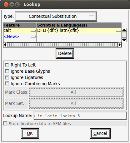 New lookup table with 'calt' feature.