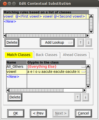 Contextual substitution subtable by classes.